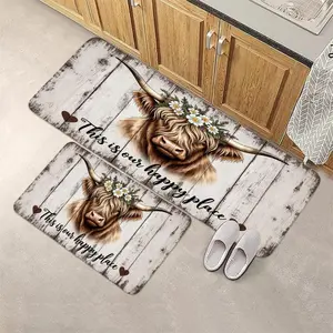 Highland Cow Pattern Flannel Rugs Set  40*60cm Home Decor Rugs Home Decorative Rug