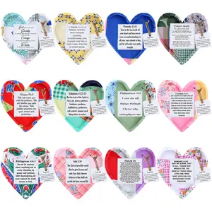6/12/24pcs Heart Prayer Quilt Mini Prayer Blanket with Cross Inside Handmade Prayer Quilt Christian Inspriational Gifts for Friends Family Church Members Patient Easter Gift Easter Egg Stuffer Easter Basket Stuffer