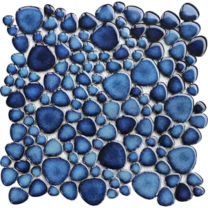 Cobalt Blue Pebble Tiles for Shower Floor Bathroom Floor Wall Mosaic Tile Set of 5 Sheets