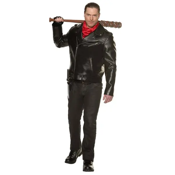 The Walking Dead Men's Negan Biker Jacket Costume, Zipper, Straps, Buckle