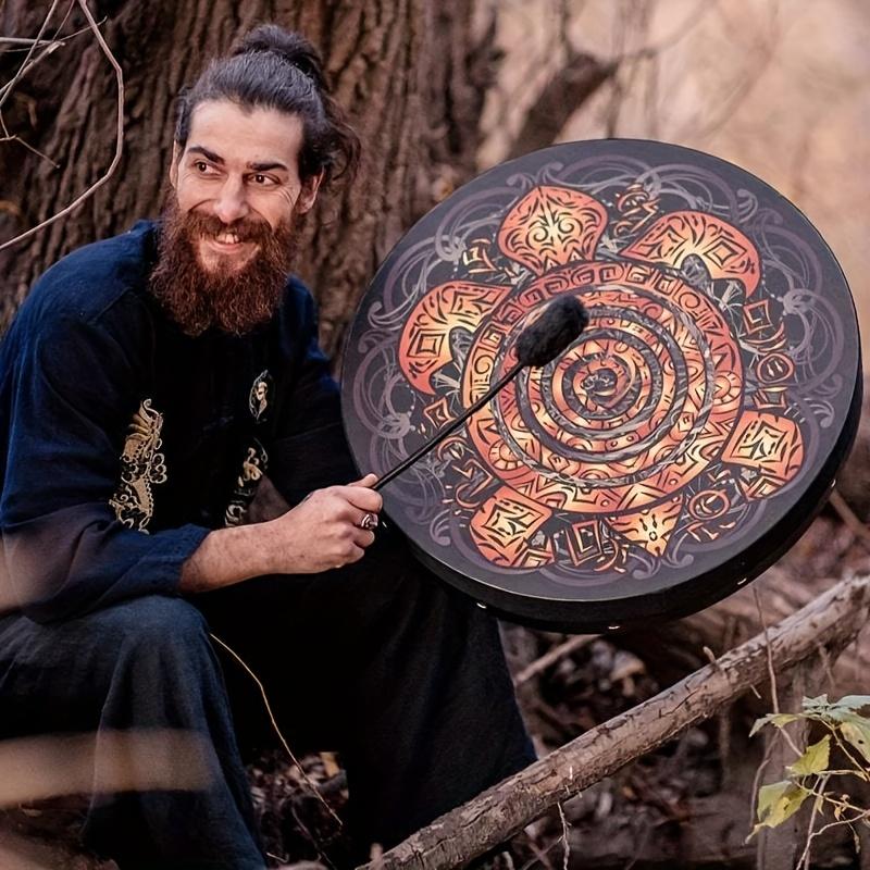 Mandala Frame Drum with Protective Shell & Wall Art Black Nylon Shamanic Drum for Sound Healing Spiritual Music and Meditation Durable Mandala Pattern Drums