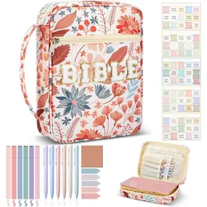 20 Pcs Bible Journaling Kit Include Letter Bible Cover for Women 6 Highlighters 6 Colored Gel Pen No Bleed Sticky Tabs, Case Tote Bag with Handle for Study Supplies Gifts