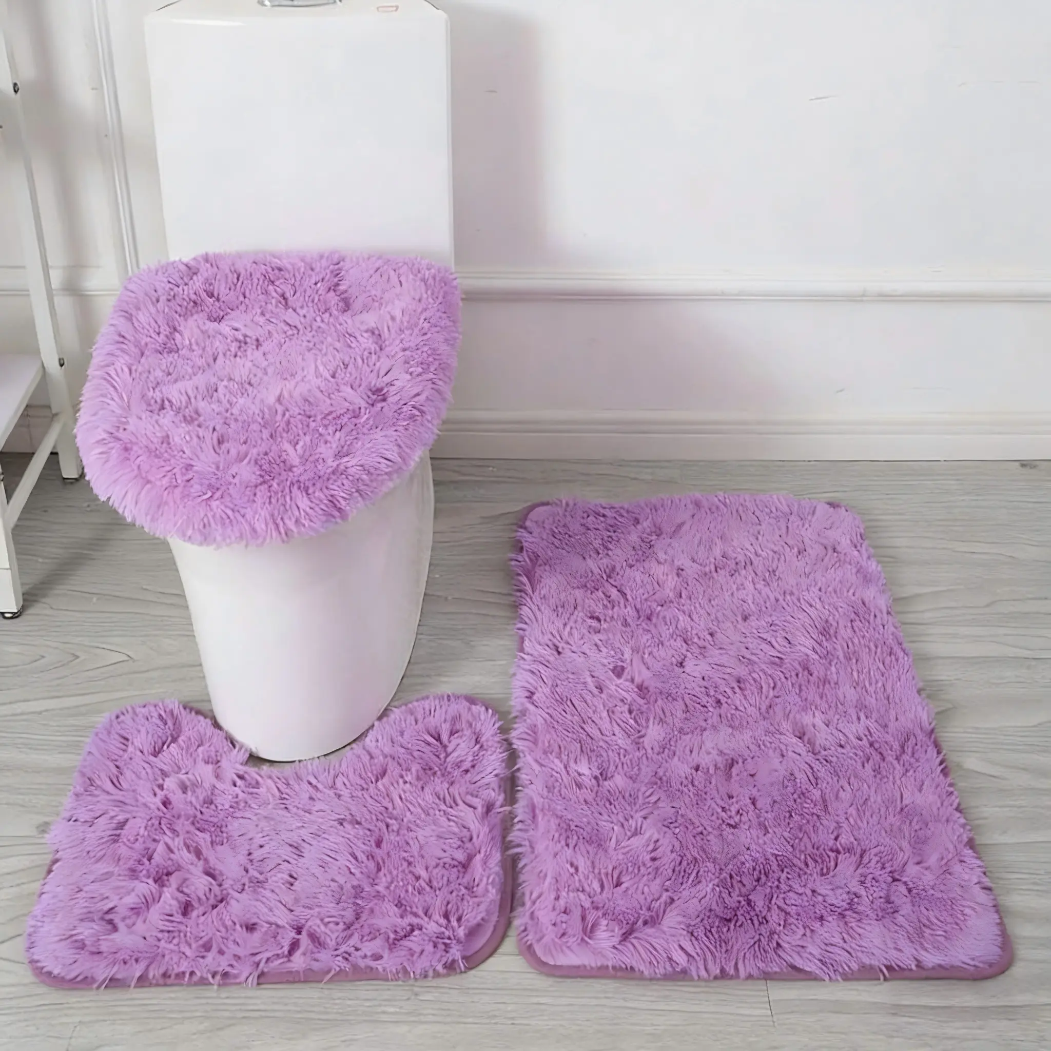 Eanpet Pink 3-Piece Nonslip Bathroom Rugs Set - Rubber Rectangle Microfiber Bathtub Mats with Suction Cups, Machine-Washable Silk-Infused Cozy Mats for Tub, Powder Room