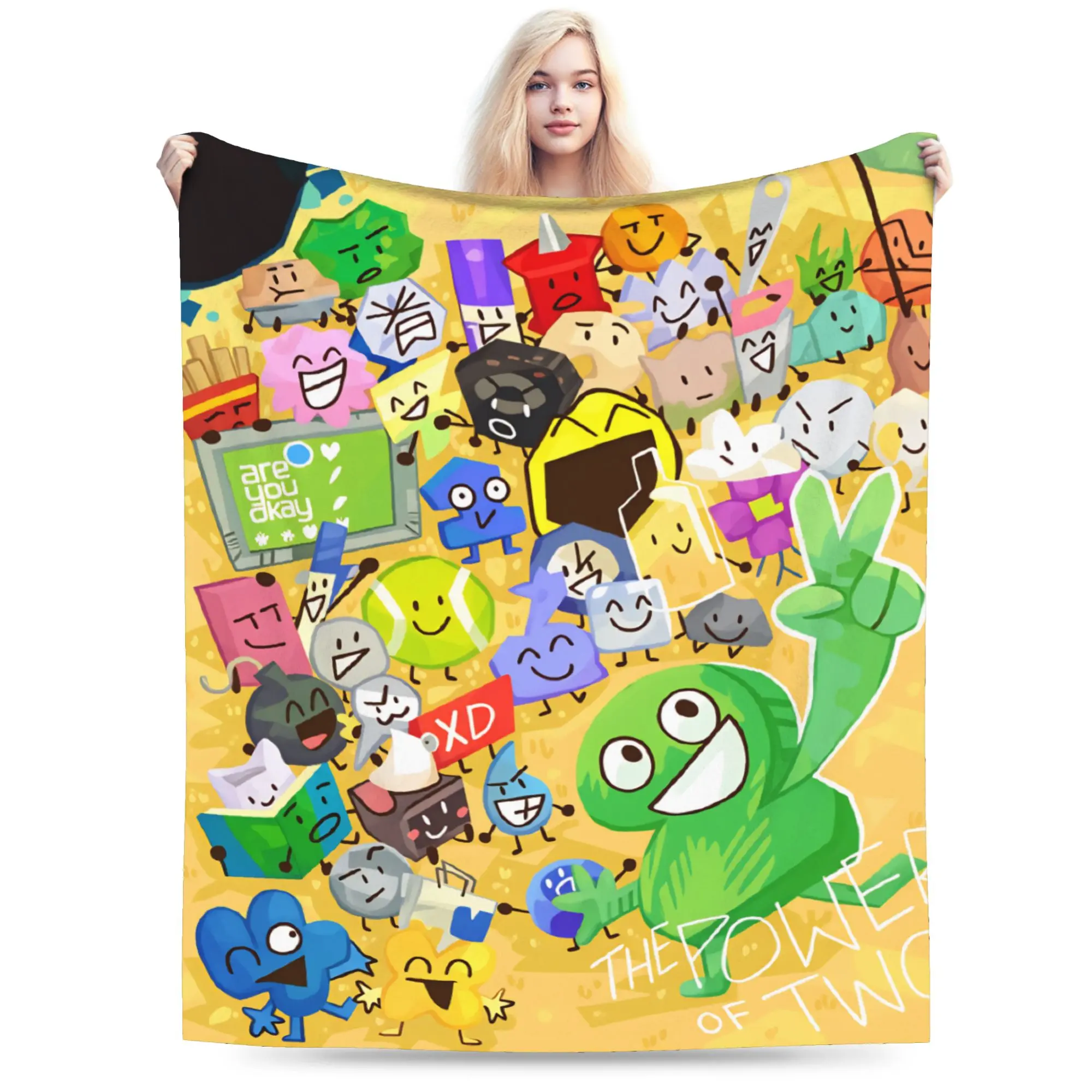 BFDI Inanimate Insanity Characters Flannel Blanket, Soft Durable Bedding Throw for Couch, Bed, Picnic Days, Cozy Bedspread