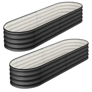 Gaomon 2 Pcs Oval Galvanized Steel Raised Garden Beds - 4.5x2x1ft, Corrosion Resistant Double-Layer Panels, Open-Ended Base Metal Frame, Tool-Free Assembly, Gray Outdoor Planter Boxes for Vegetables, Flowers
