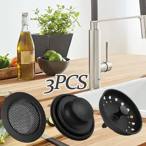 3 pack Stainless Steel Kitchen Sink Drain Strainer and Stopper, Black Round Hollow Anti-Clogging Garbage Disposal Plug with Handle, Sink Filter Sieve Basket for Holiday Gift Giving, Kitchen Sink Accessory | Sleek Black Design
