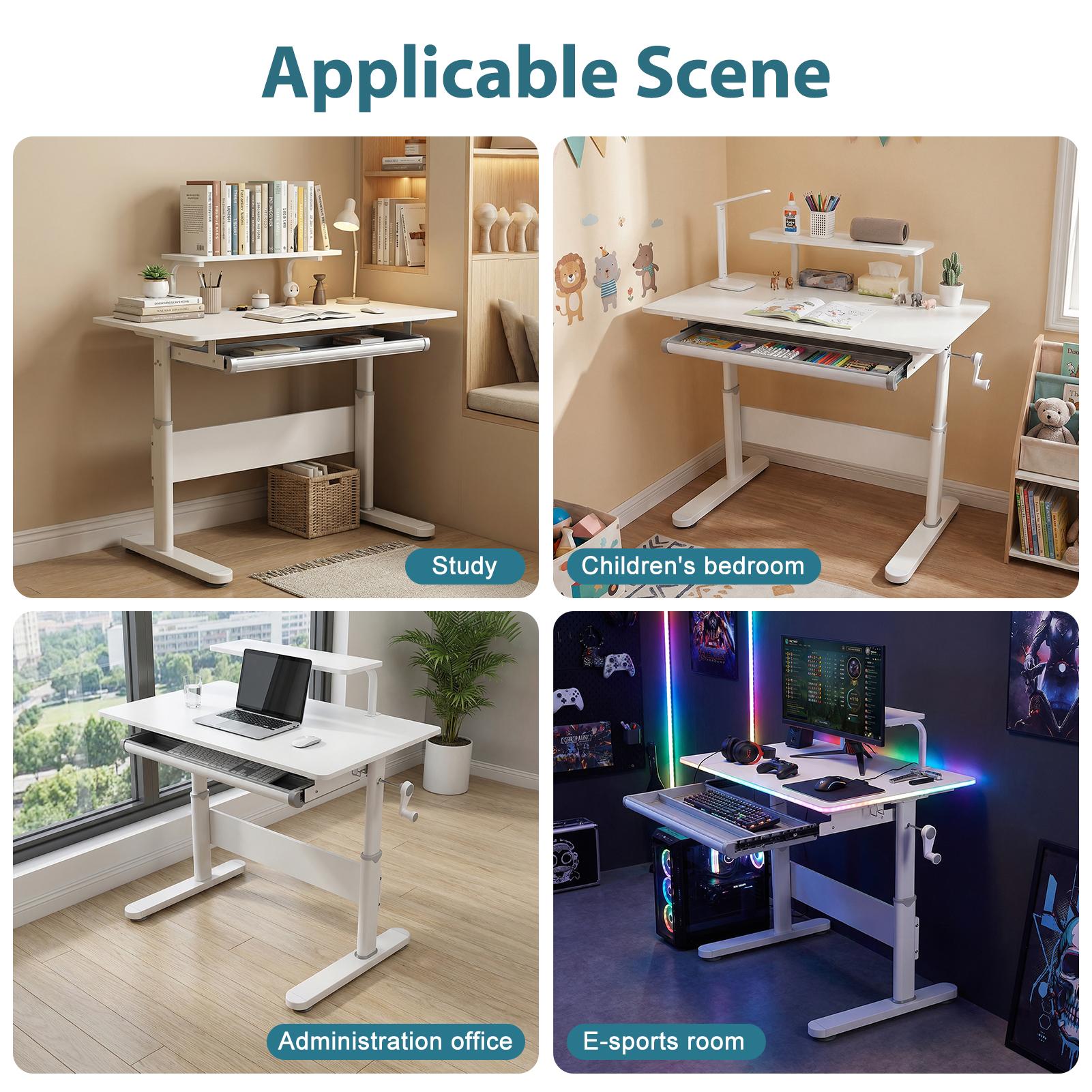 Bodonl 39 Inch Wide Kids Desk, Child Computer Desk with Bookshelf Hutch, Adjustable Height, Tilting Desktop, for Home School Use for Boys Girls