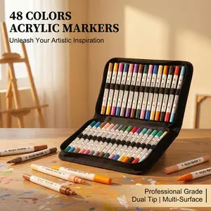48 Acrylic Paint Markers, Large Capacity Acrylic Markers with Long-Lasting Tip, Professional Art Supplies for Rock Painting, Ceramic, Glass, Wood, Canvas, Fabric, Crafts
