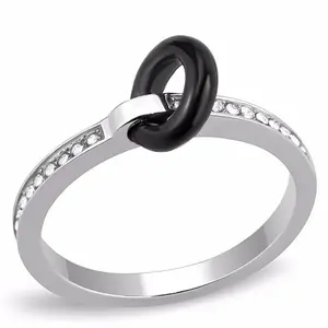Lanyjewelry Minimalist Black Circle Artificial Gemstone Ring - Top-Grade Transparent Crystal Setting, 2x2mm Stainless Steel Band