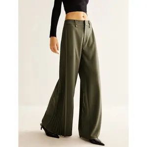 Side Pleated Wide-Leg Pants