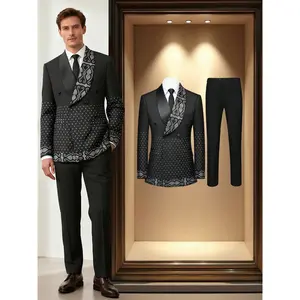 Men’s 2-Piece Rhinestone Tuxedo Suit – Double-Breasted Shawl Collar Blazer & Pants | Elegant Formal Wear for Wedding, Party & Prom