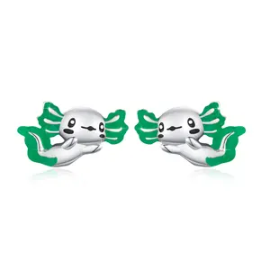 Green Axolotl Stud Earrings in 925 Sterling Silver with Push Backs