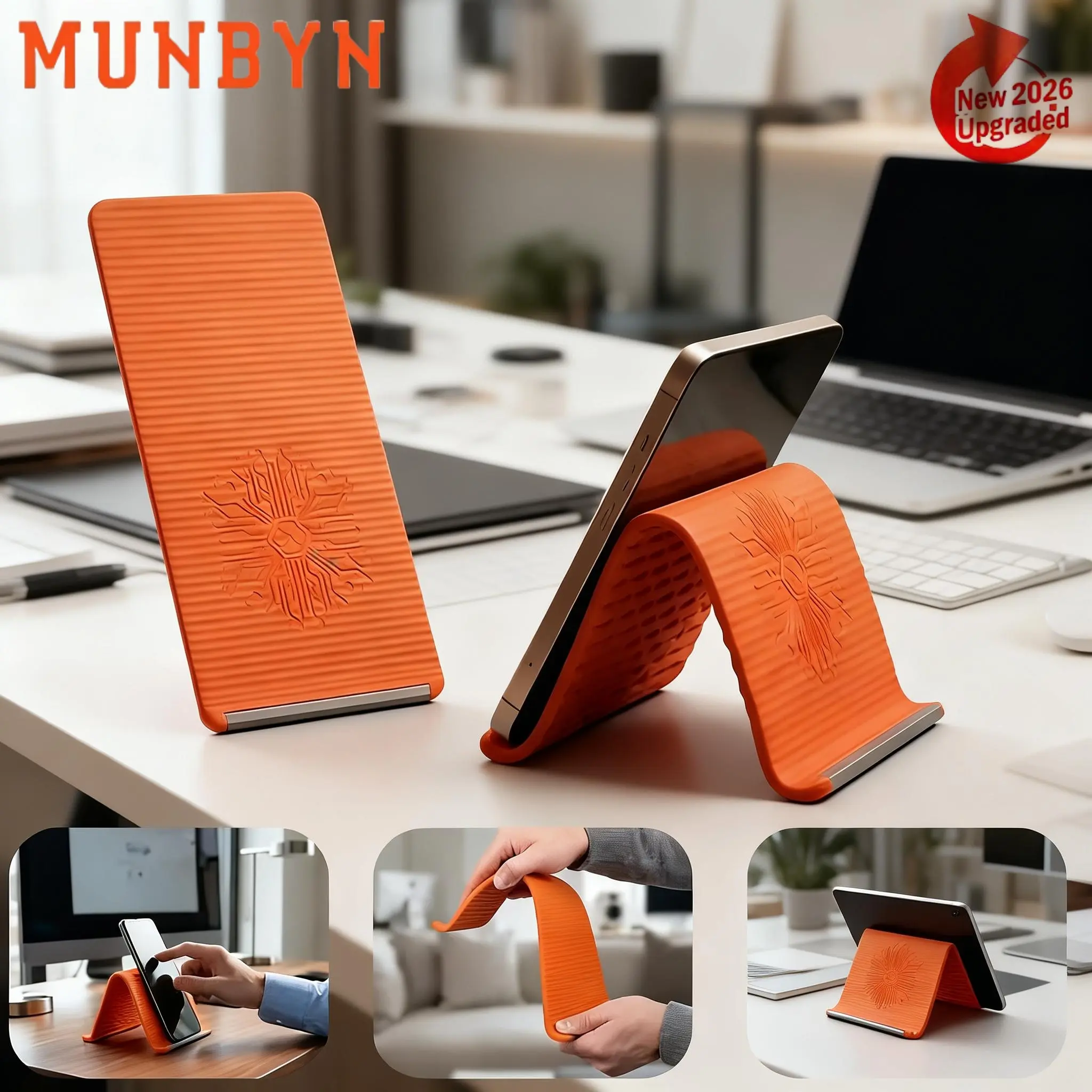 MUNBYN Folding Soft Silicone Mobile Holder Stand - Lightweight Compact Durable Desk Accessory, Scratch-Resistant Grip, Multi-Angle Adjustable Non-Slip Mount for Phones, Tablets, Laptops (Home Office, Daily Use) | Mobile Phone Holders & Mounts