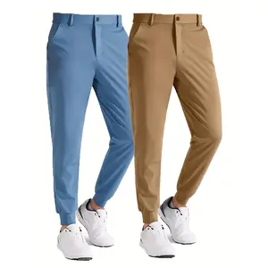 2 Pcs Men's Solid Color Joggers - Quick Dry, Stretch, Slim Fit for Running, Travel, Casual Wear