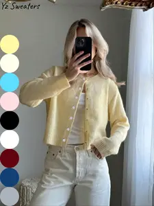 Women's Solid Color Button Front Cardigan, Casual Long Sleeve Knitwear for Spring & Fall, Fashion Women's Knit Clothing for Daily Wear