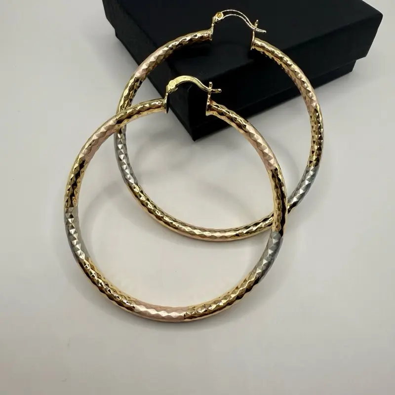 Gold Plated Hoop Earrings- Tricolor Earring Hoops Lightweight