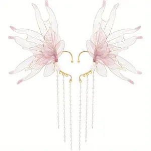 [Fairy Ears Elven Ear Cuff] Purple Auricular Fins Elf Princess Ear Cuffs - No Piercing Earrings with Artificial Pearl Tassel Ear Cuff Clip - Christmas Renaissance Halloween Costume Cosplay Accessories for Adult Women accessories men earrings for women