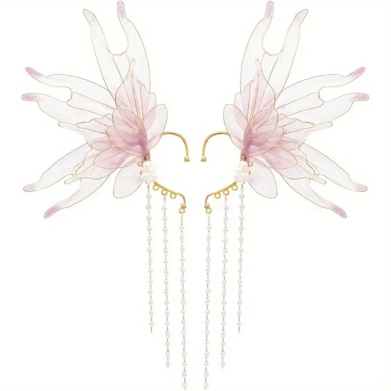 [Fairy Ears Elven Ear Cuff] Purple Auricular Fins Elf Princess Ear Cuffs - No Piercing Earrings with Artificial Pearl Tassel Ear Cuff Clip - Christmas Renaissance Halloween Costume Cosplay Accessories for Adult Women accessories men earrings for women
