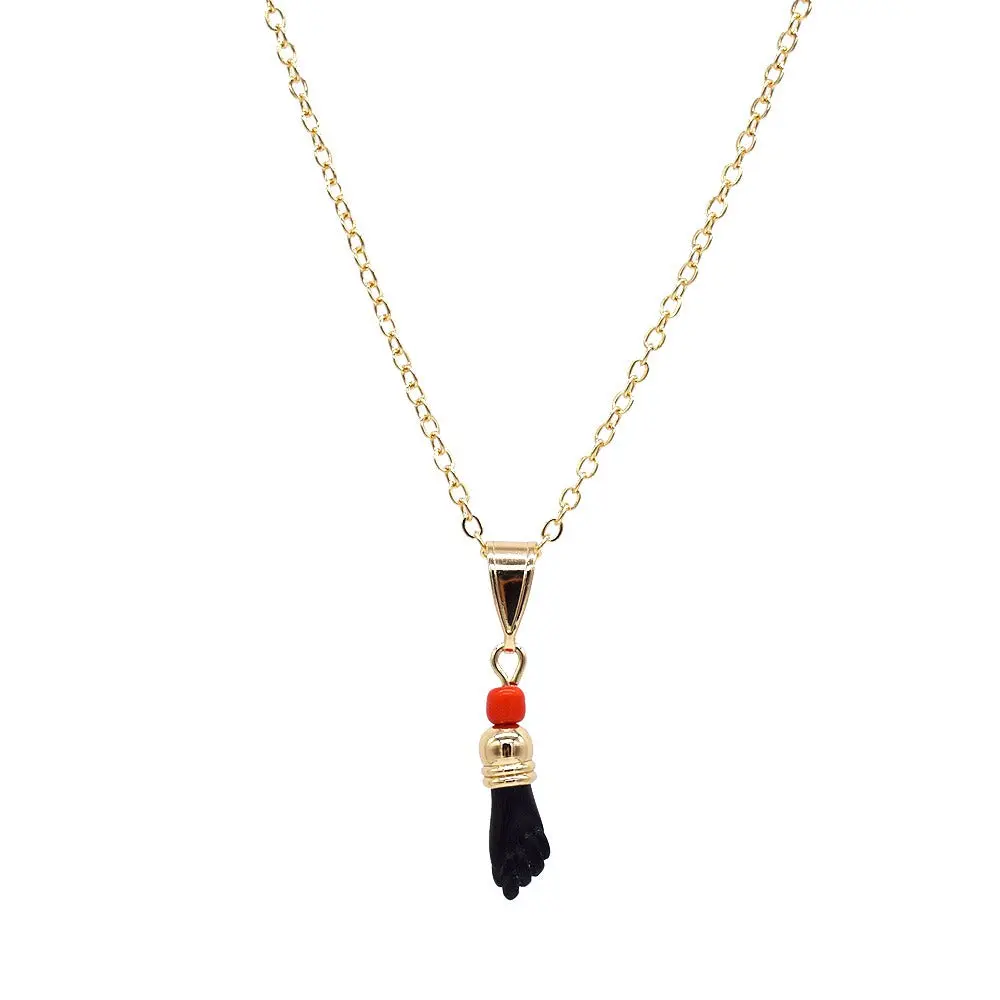 Gold Filled Pendant Necklace with Auspicious Azabache Hand Charm, 18-Inch Gold Statement Chain for Unisex Daily Wear, Fade-Resistant, Adults, Affordable Price, Top-Quality Construction, Azabache Charm, Choking Hazard Small Parts, Long
