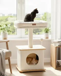 [On Sale] Mini Cat Tree for Indoor Small Cats, Compact Wooden Cat Tower with Sisal Scratching Posts, Padded Top Perch & Cozy Cat Condo
