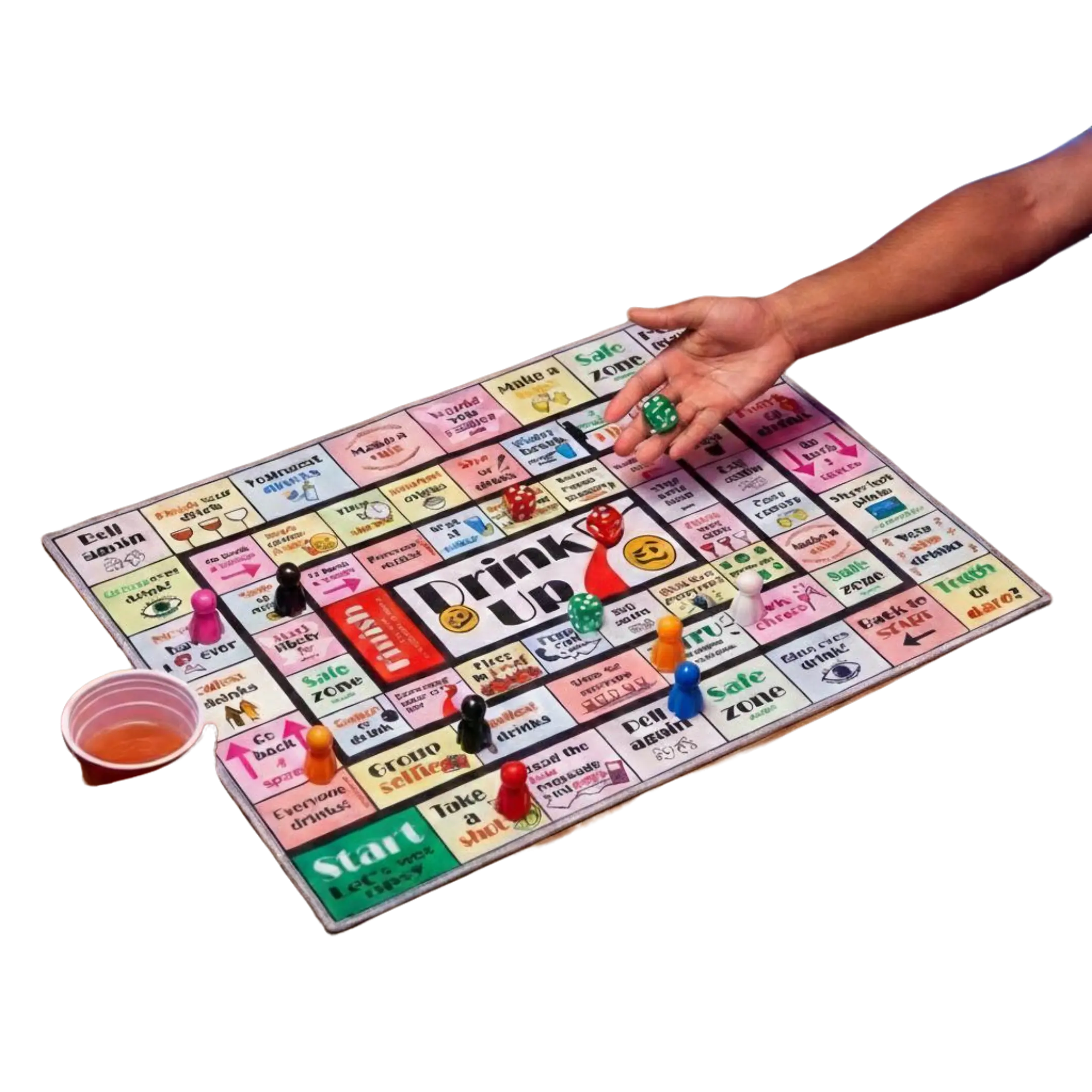 Flying Chess Drinking Board Game for Adults, Waterproof Rubber Mat Interactive Party Activity for Bachelorette & Game Night, 21+ Essential with 8 Pieces & Dice, Board Games
