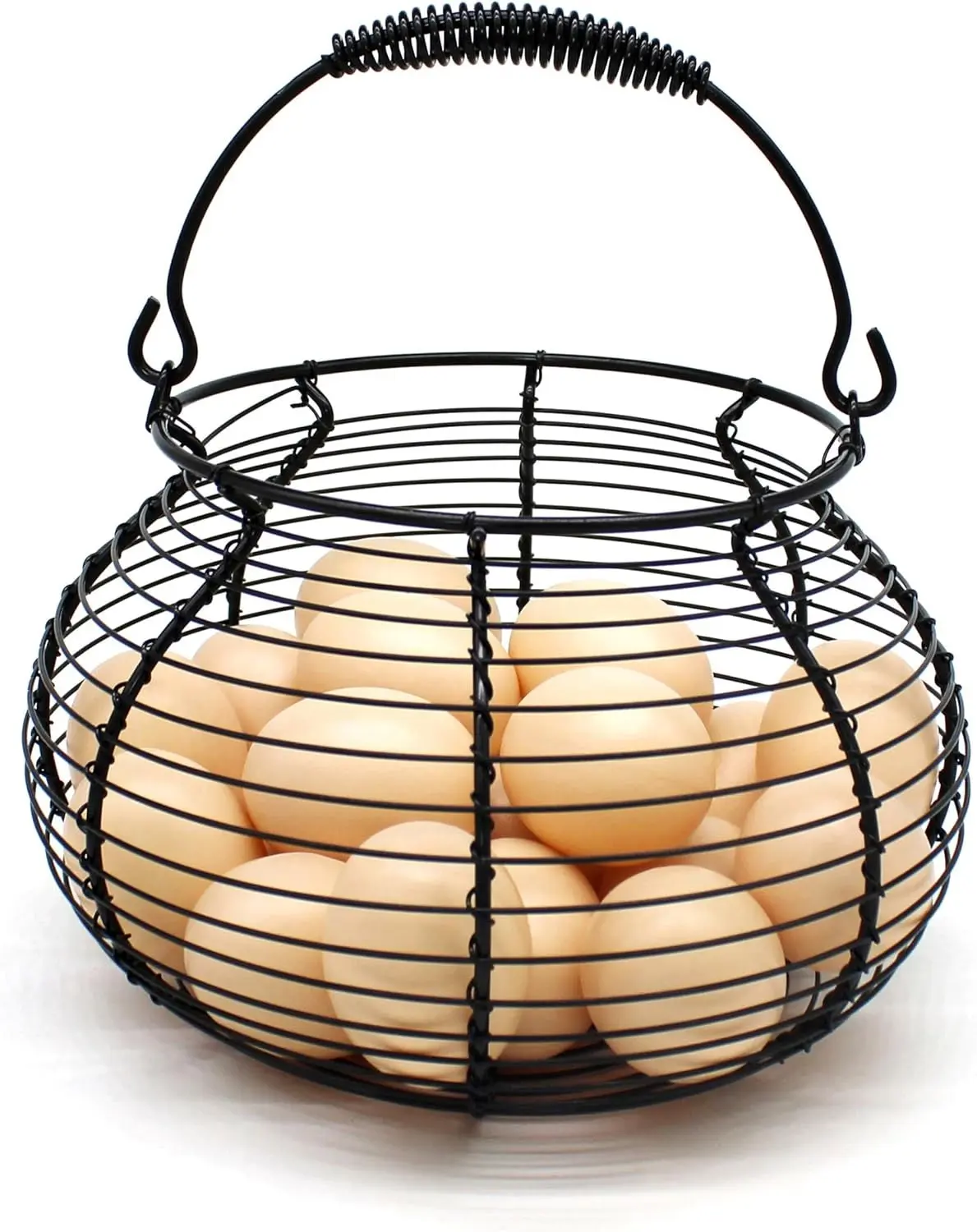 Elegant Wire Egg Basket with swimming Handle Vintage Gathering Basket Black