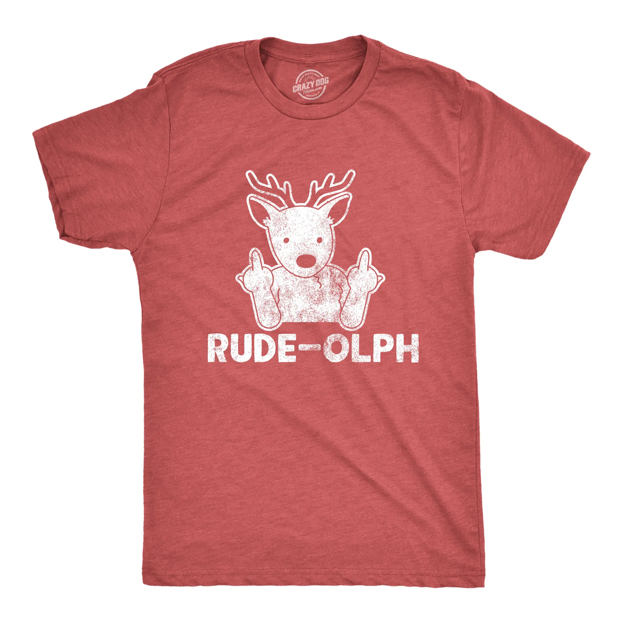 Mens Rude-olph T Shirt Funny Christmas Rudolph The Reindeer Middle Finger Tee Mens Funny T Shirts Cool Vintage Fashion T-Shirt Gift Classic Menswear Christmas Apparel for Men Novelty Tees for Guys Red