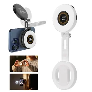 Magnetic Selfie Light Portable LED Ring Light and Phone Holder, Rechargeable Fill Light for Live Streaming, Video Calls, Selfie