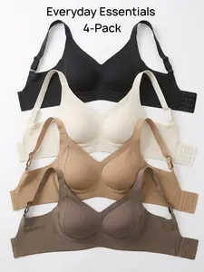 2/4PCS Plus Size Seamless Push-Up Jelly Bra | Wire-Free Ribbed T-Shirt Bralette | High Stretch Full Coverage, 4-Row 5-Hook Lift, Soft Everyday Sleep Comfort Underwear (M-4XL)