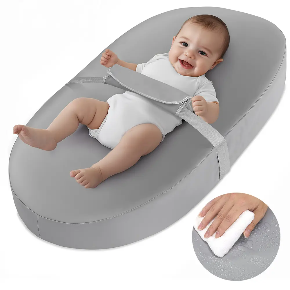PAWGIANT Baby Changing Mat, Contoured Quilted PU Leather Pad for Dressers, Waterproof and Wipeable with Non-Slip Safety Belt for Infant Nursing, Massage for Parents, Foam, Mats