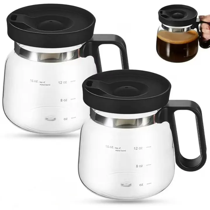 Coffee Mug with Lid 16oz Glass Creative Cup, Cute Coffee Pot Mug, 4 Inch Tall Compact Mini Carafe Design with Sip Lid for Office & Travel, Ergonomic Handle Design, Novelty Coffee Lover Gift, Home Office Desk Aesthetic Mug