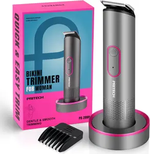 PRITECH Bikini Trimmer, Rechargeable Pubic Hair Clippers and Trimmer, Waterproof Electric Shaver Women Electric Razor with Standing Recharge Dock Comfort