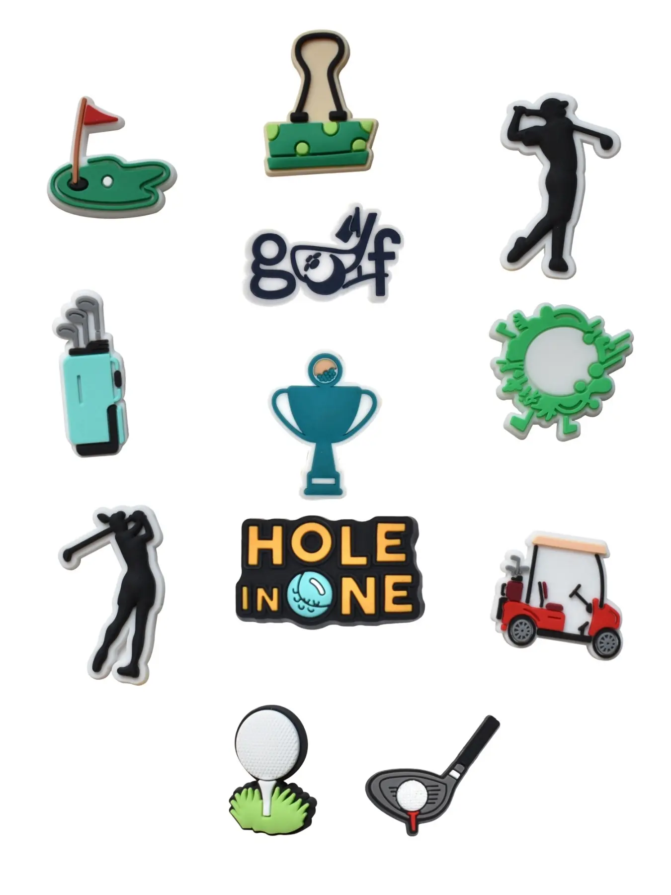 12-Piece Golf-Themed Decorative Shoe Accessories Set, Durable PVC Material, Ideal for Men Women Kids, Fun Golf Decorations for Sandals & Slippers, Footwear Fashion, Shoe Decoration Charms