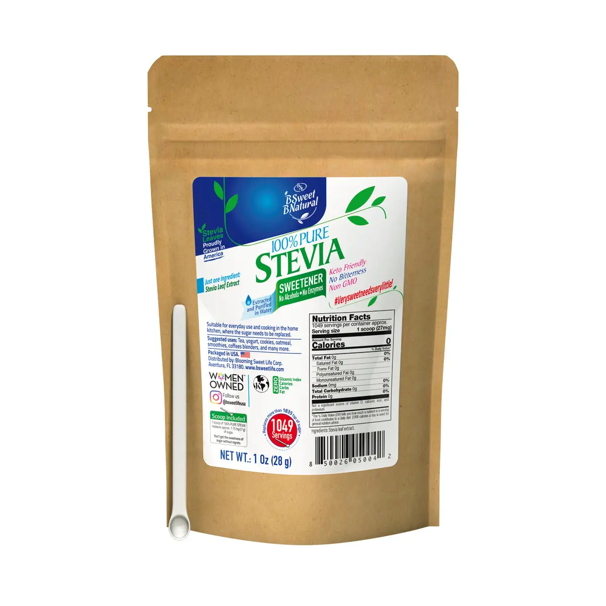 100% Pure Stevia Powder, No Artificial Sweetener, Stevia Green Leaf Extract | Zero Calorie & Keto Friendly