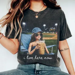 [Sale up to 50%] [Free Ship] Retro I Live Here Now Comfort Color Shirt, Doll Funny Ballfield Dark Shirt, Baseball Barbie Tshirt