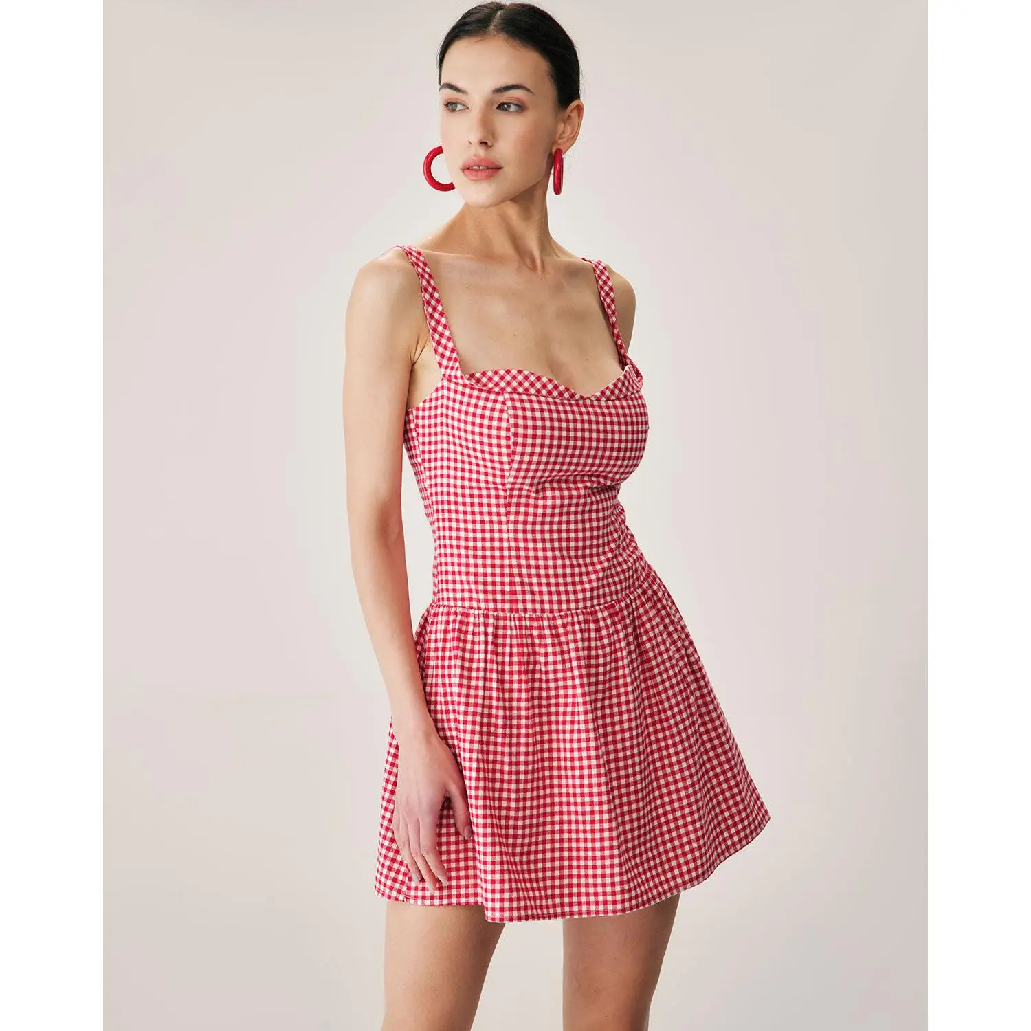 RIHOAS Women's Sweetheart Neck Sleeveless Red Plaid Cotton Polyester Soft Fabric Casual Mini Slip Dress for Daily Wear
