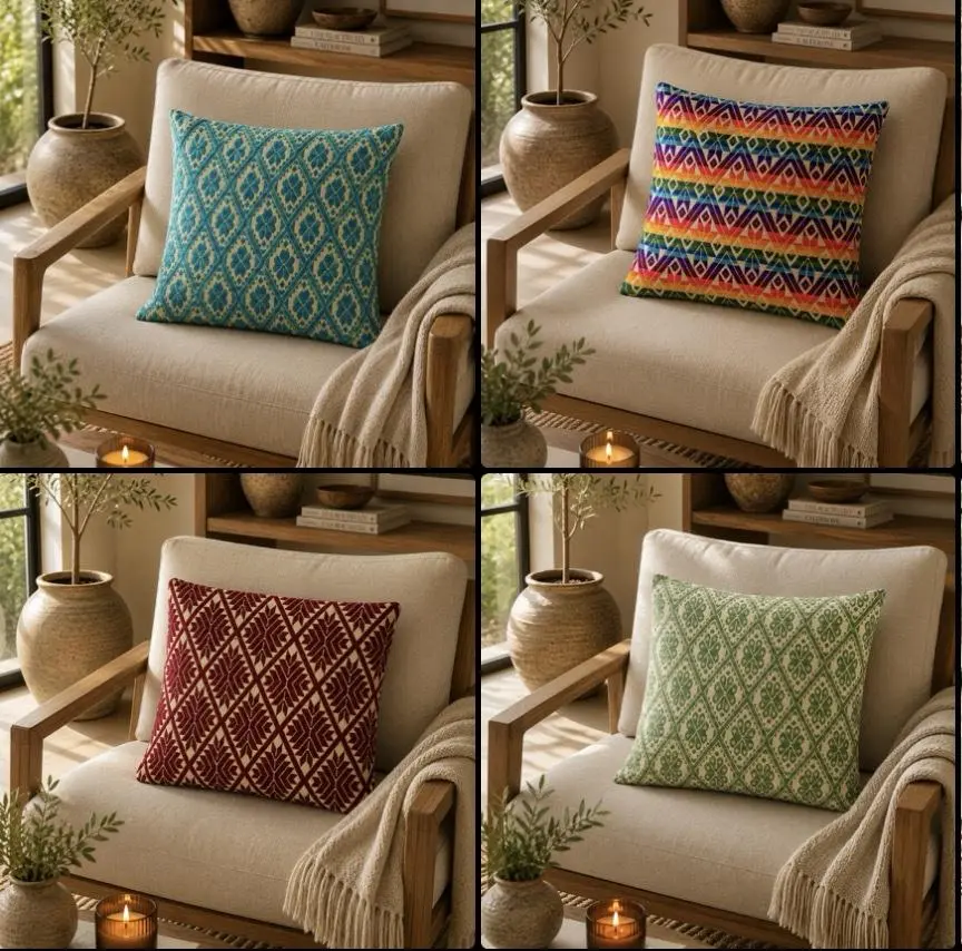 Mazahua Handmade Cotton Pillow Cover From Valle De Bravo Mexico Decorative Cushion Cover Handmade By Mexican Artisans “ONLY COVER INCLUDED”