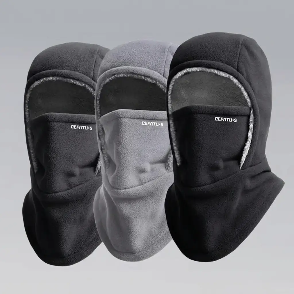 Autumn/Winter Outdoor Plush-Lined Thermal Pullover Head Cover with Face Mask, Thickened Leisure Hat for Skiing, Outdoor Sports