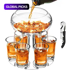 Shot Glass Dispenser, Shot Dispenser for Alcohol, Shot Glass Dispenser with 6 Acrylic Cups & Bottle Opener, Party Fountain for Drinks, Drink Dispenser for Home Kitchen Party, Home Bar Accessories