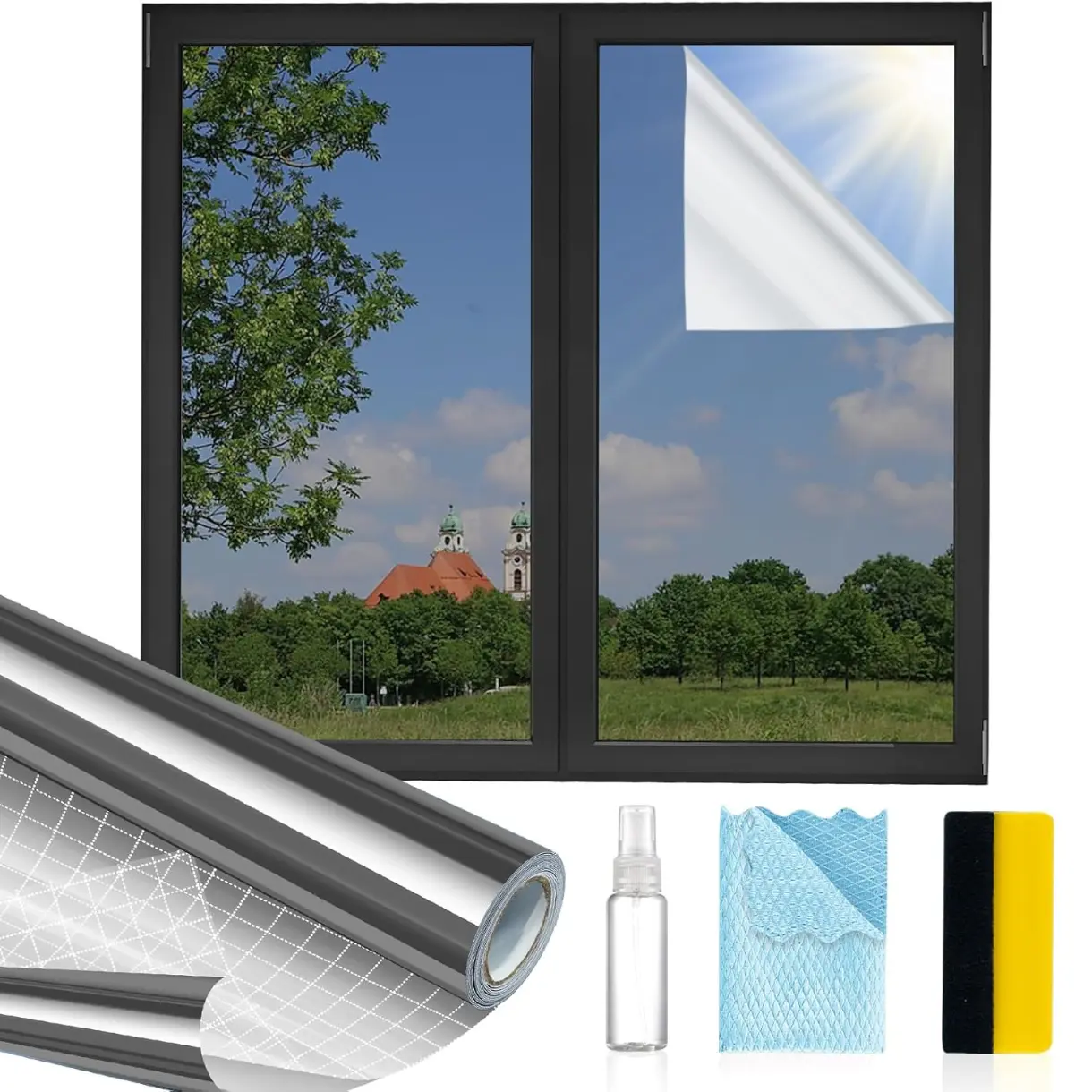 Classic Static Cling Reflective Window Privacy Film - 17.5in X 6.5ft, 1in Compatibility, Daytime 1-Way Privacy, UV Blocking, Heat Control Window Tint for Home Bedroom Office Curtain & Blind Accessory
