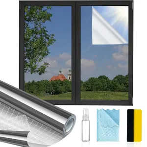Window Privacy Film One Way, Reflective Mirror Window Film Daytime Privacy, UV Sun Blocking Heat Control Static Cling, Window Tint for Home Office - 17.5 Inch X 6.5 Feet