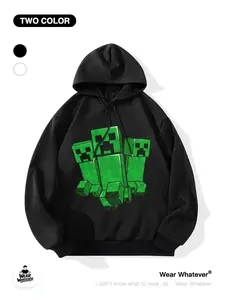 Minecraft Three Creepers Print Loose Hoodie, Casual Breathable Sweatshirt, Perfect for Outdoor and Home Wear, Comfortable Fitted Top