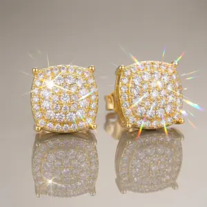 Unisex Square Rhinestone Stud Earrings — 2026 New Arrival | Men's Accessories & Gifts for Her | Versatile & Stylish | Summer Gift Box Limited Edition: 14K Gold-Plated Stud Earrings with Cubic Zirconia — Hypoallergenic Material