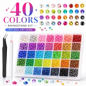 40-Color Flatback Rhinestones Kit (32000Pcs), Multicolor Craft Gems with Tweezers & Pickup Pen, Bedazzler Tools for Diamond Art, Nail Art, Shoes, Makeup, Phone Case DIY