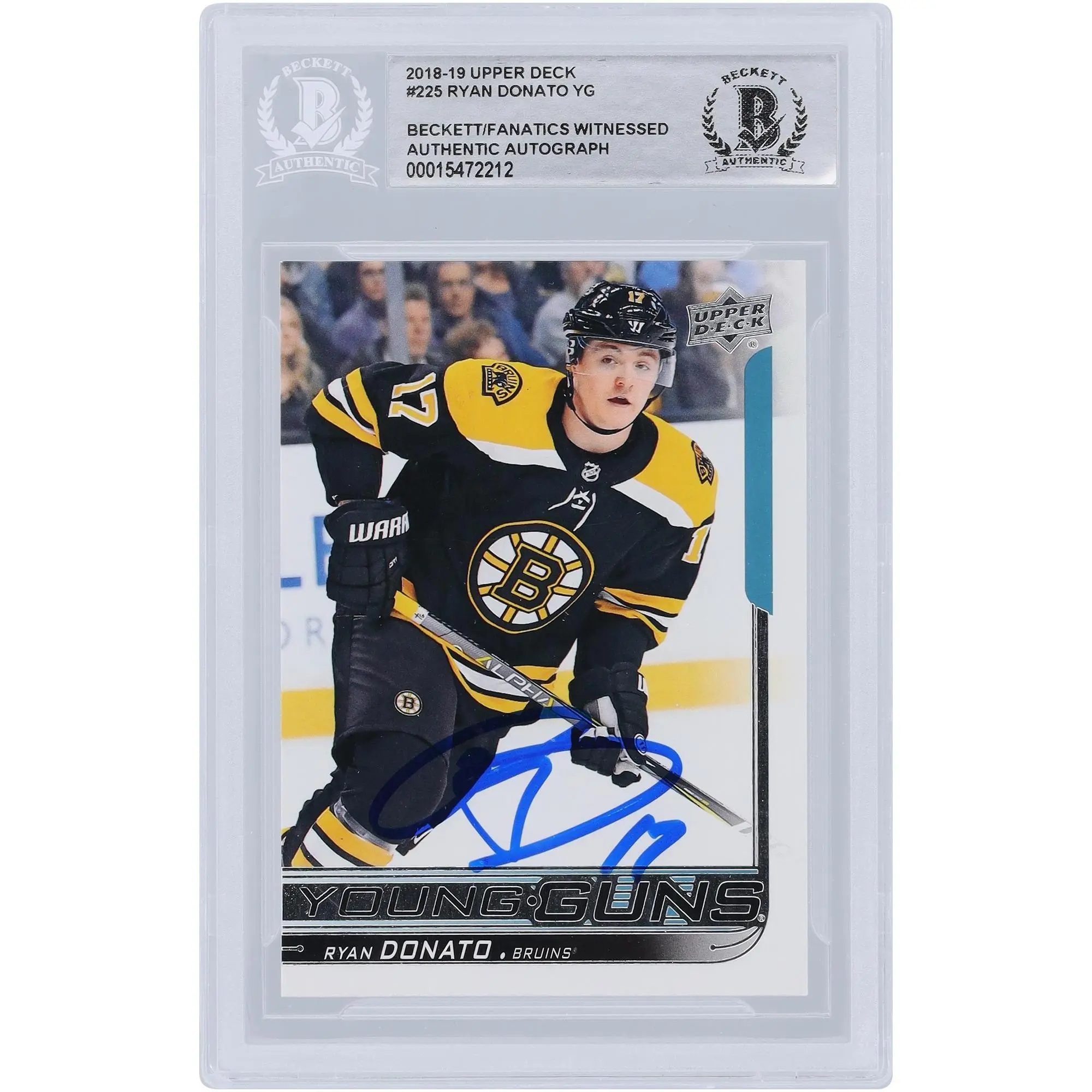 Ryan Donato Boston Bruins Autographed 2018-19 Upper Deck Series 1 Young Guns #225 Beckett Fanatics Witnessed Authenticated Rookie Card - Fanatics Authentic Certified