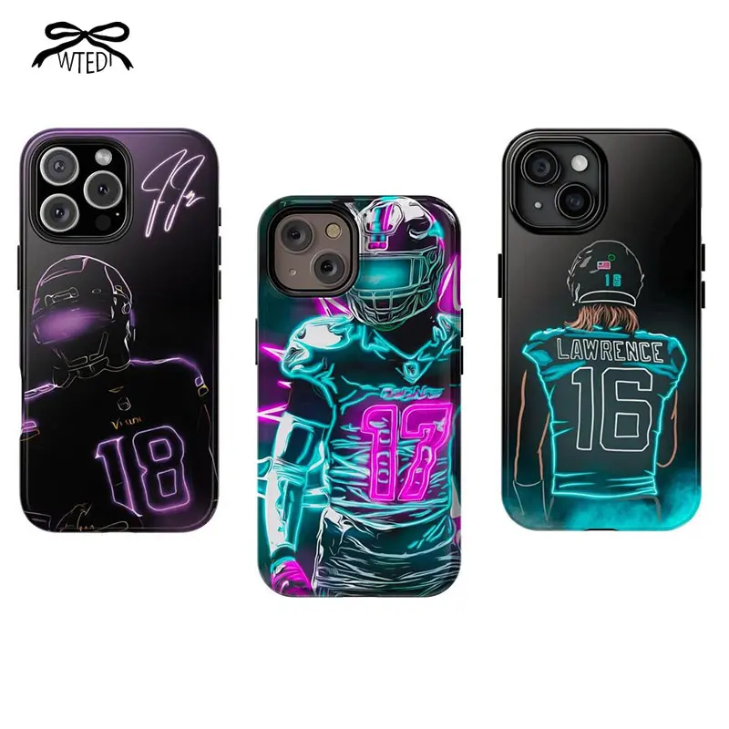 Neon Style American Football Player Smartphone Case Cover - Shockproof, Durable, Soft Inner, Precise Cutout Accessory with Screen Protector, Compatible with iPhone 11-17 Pro Max/Plus, Samsung Galaxy S23-25, Phone Accessories, Pc+Tpu Layer, Non-Slip
