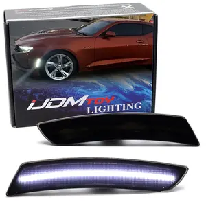 iJDMTOY Smoked Lens White Full LED Front Side Marker Lights For Chevy 2016-23 Camaro, For Cadillac 2014-19 CTS, 2015-19 ATS, Powered by 45-SMD LED, Replace OEM Sidemarker