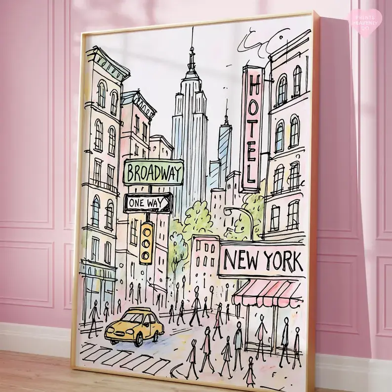 (unframed) Poster New York City Art Print , New York , Feminine Wall Art, Girly Preppy Print, Aesthetic Wall Print, Pink Wall Art, New York Gift