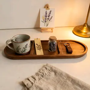 2pcs Sycamore Wood 11.4-inch Candle Holder Tray, Home Decor Tray, Elliptical Wooden Tray, Coffee Table Decor Tray, Wooden Decor Tray, Desktop Storage Tray. Suitable for coffee tables, dining rooms, living rooms for home decoration and small item storage.