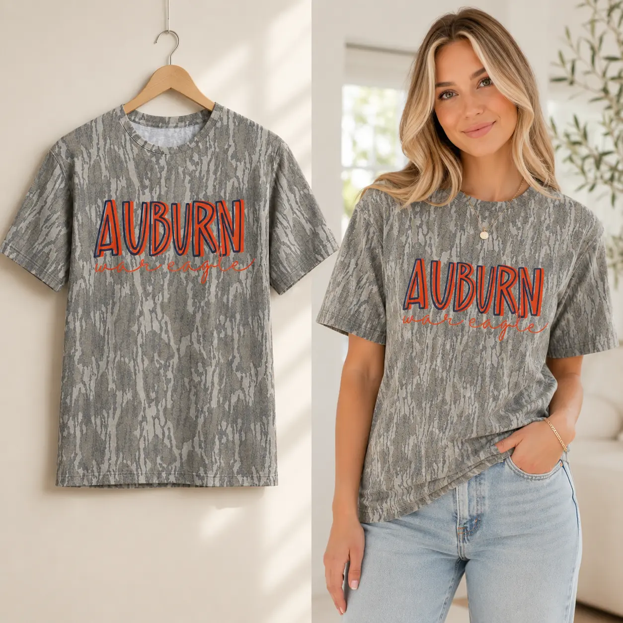 AUBURN War Eagle Camo Graphic T-Shirt, Southern Game Day Tee, Unisex Football Fan Shirt, Vintage College Style Gift